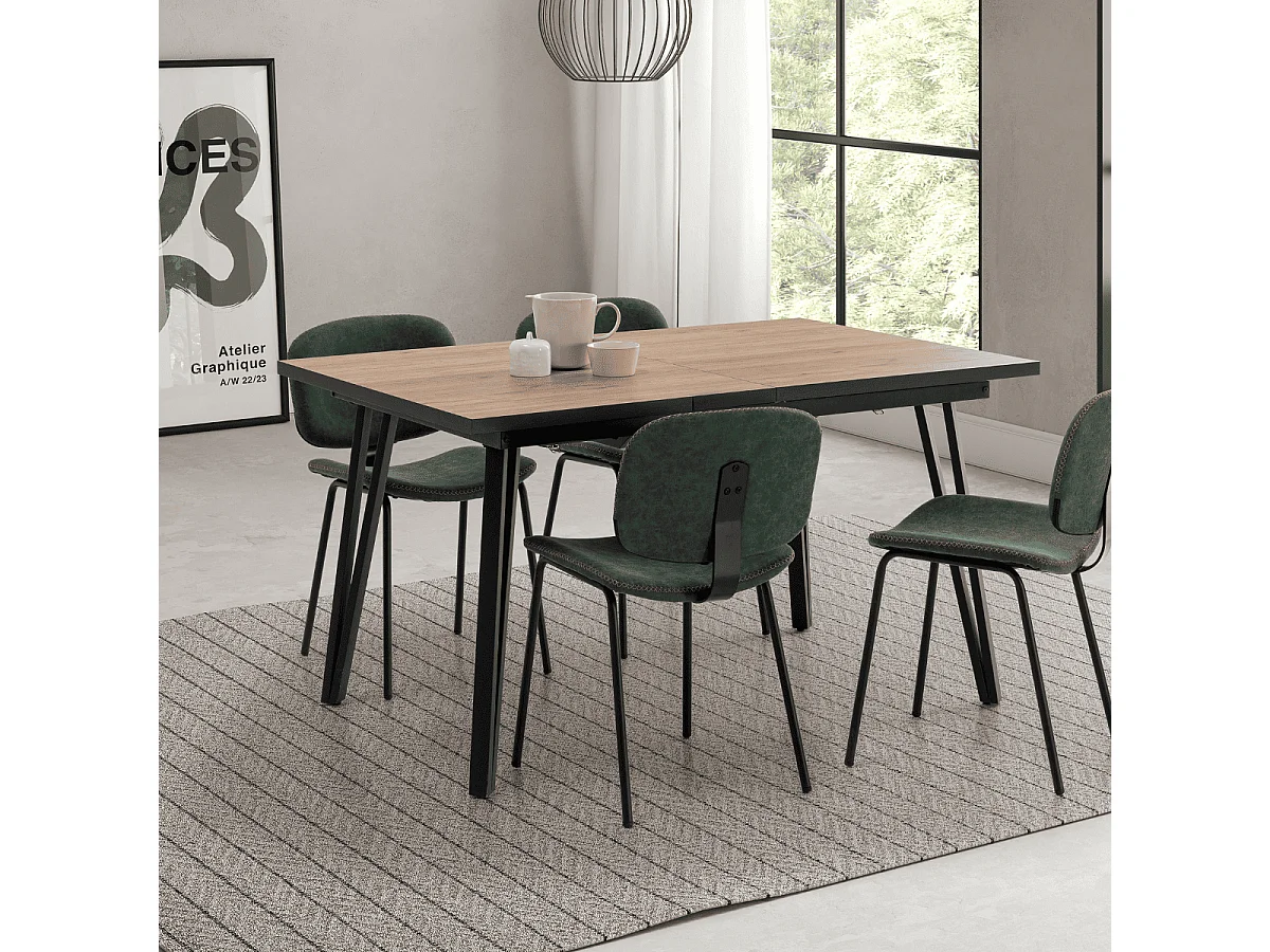 Table extensible de 140 à 180 cm avec pieds en métal noir - CLEO