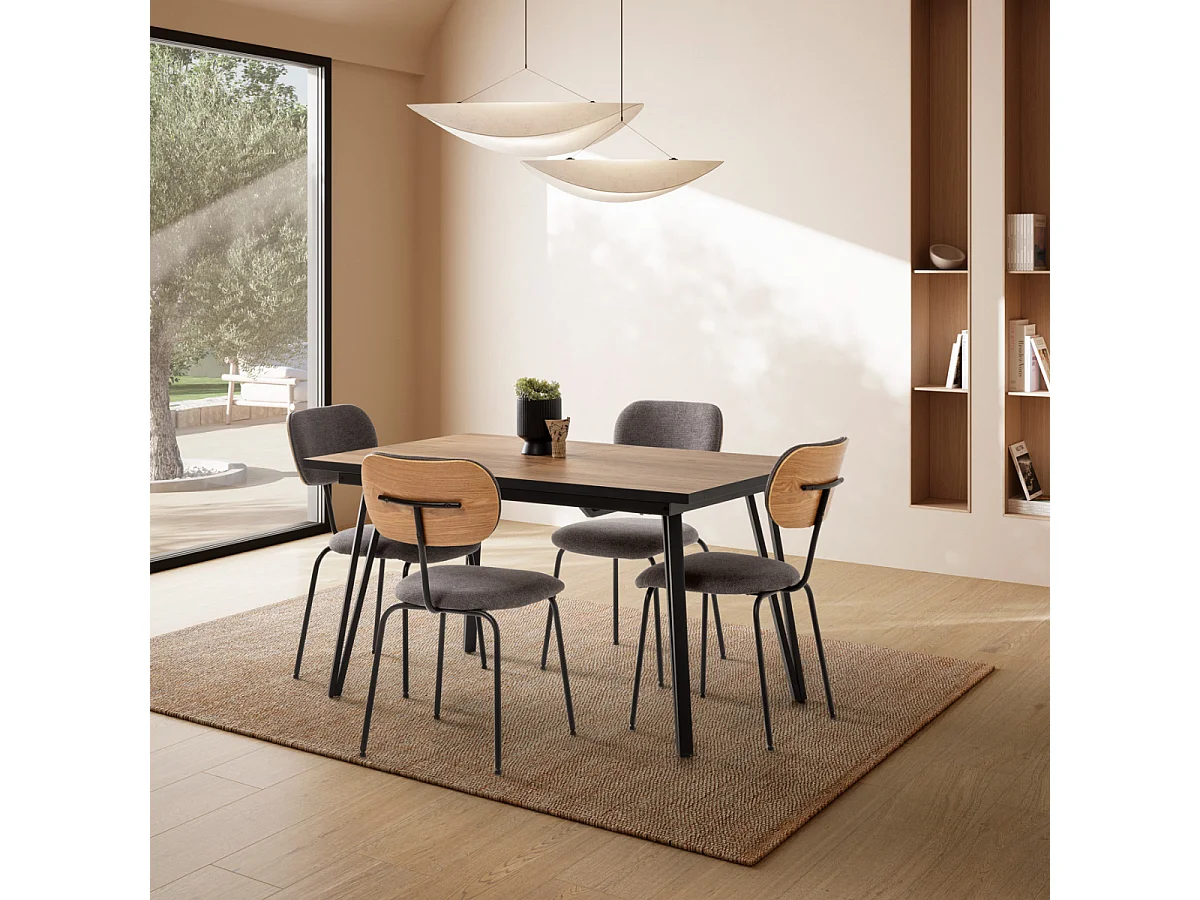 Table extensible de 140 à 180 cm avec pieds en métal noir - CLEO