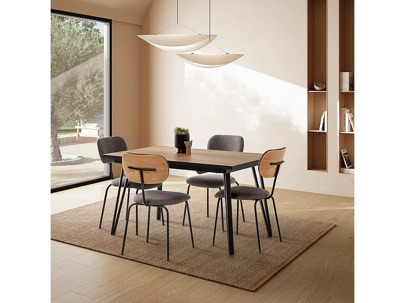 Tavolo allungabile da 140 a 180 cm con gambe in metallo nero - CLEO