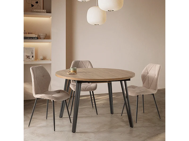 Table ronde extensible de 120 à 150 cm avec pieds en métal noir - CLEO