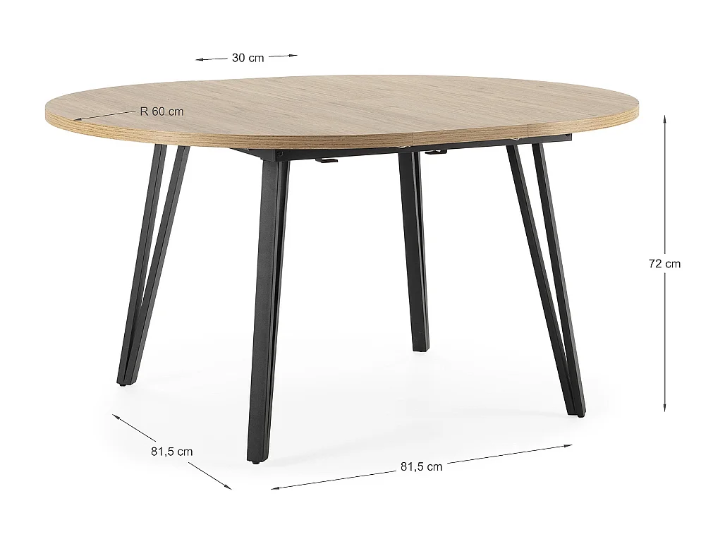 Table ronde extensible de 120 à 150 cm avec pieds en métal noir - CLEO