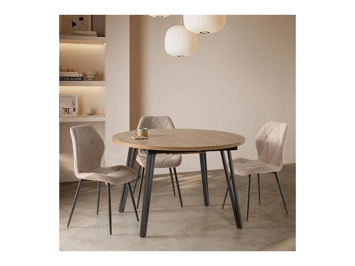 Table ronde extensible de 120 à 150 cm avec pieds en métal noir - CLEO