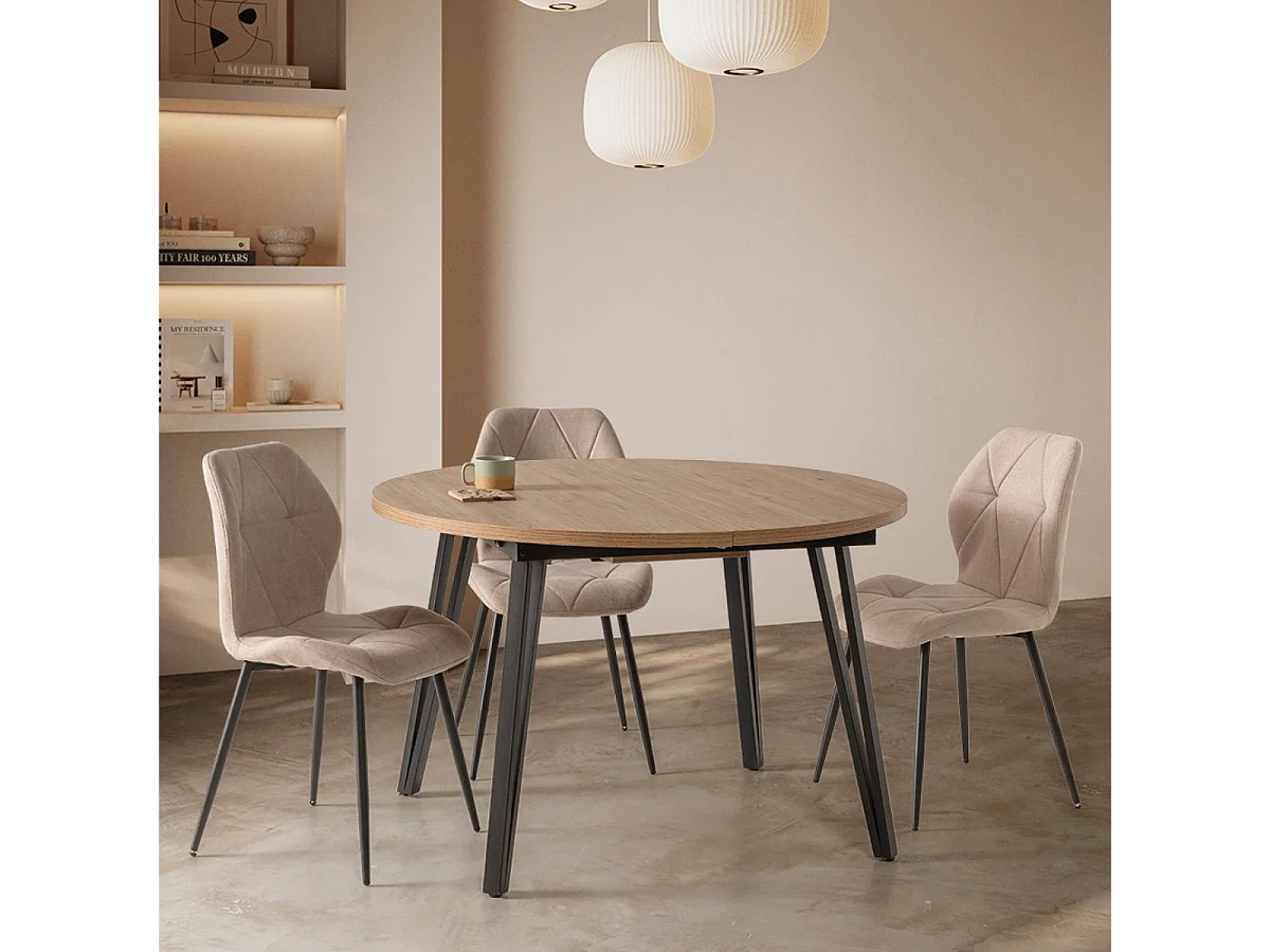 Mesa redonda extensível de madeira para 4/6 pessoas 120/150x77 cm