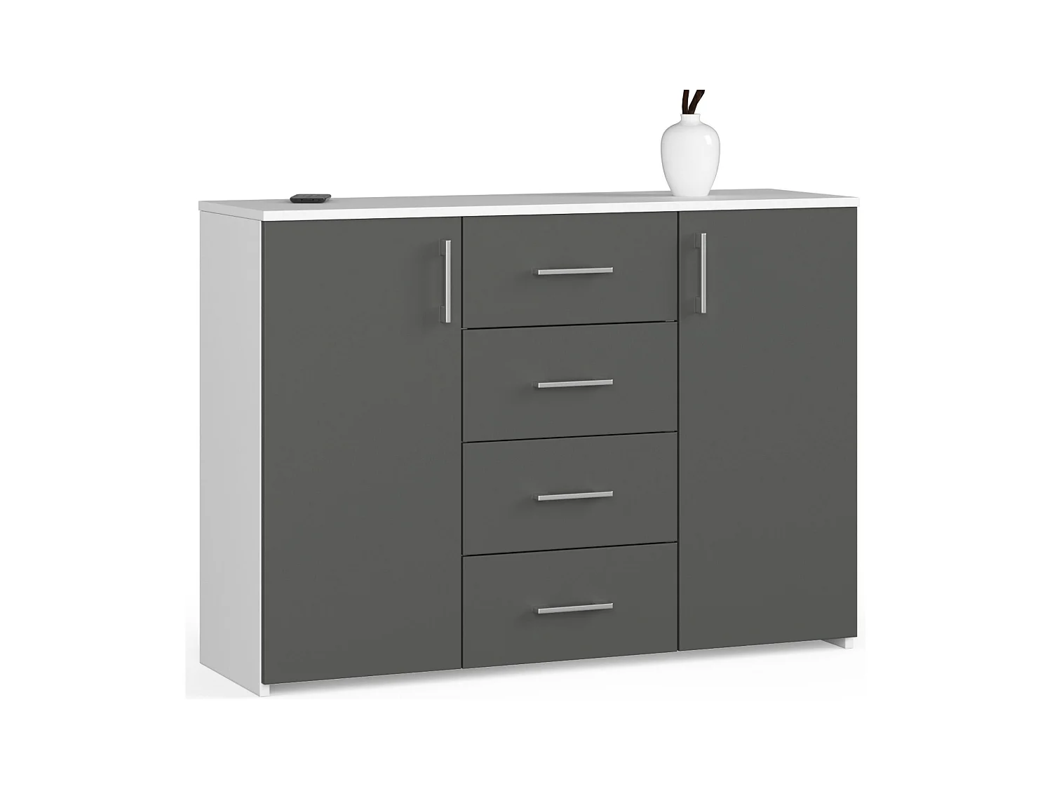 Cassettiera AKORD K45 Cassettiera Bianca 110 cm 2 ante 4 cassetti inserto frontale Grigio Grafite 110x35x80 cm