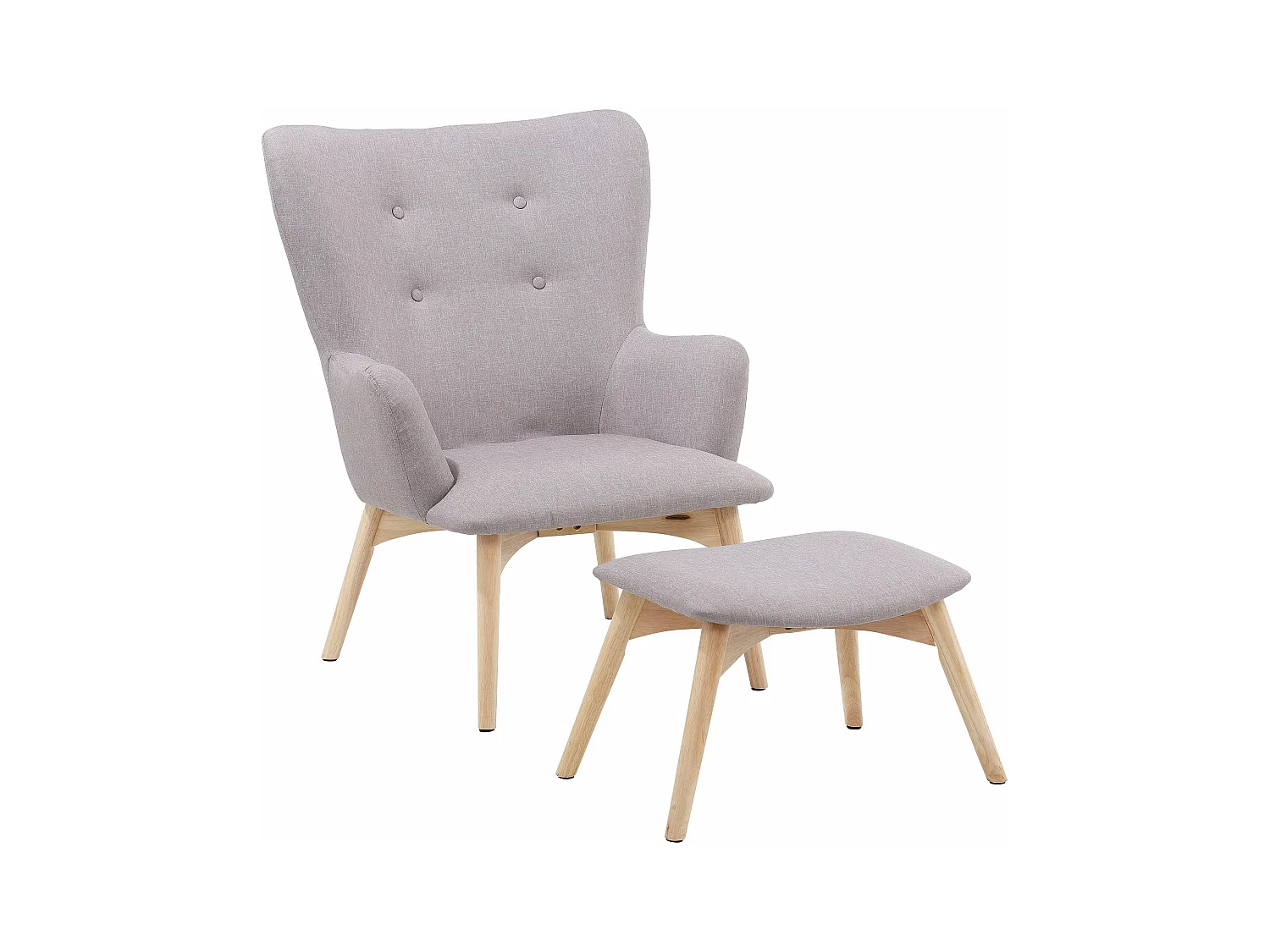 New York | Fauteuil + tabouret en velours gris clair