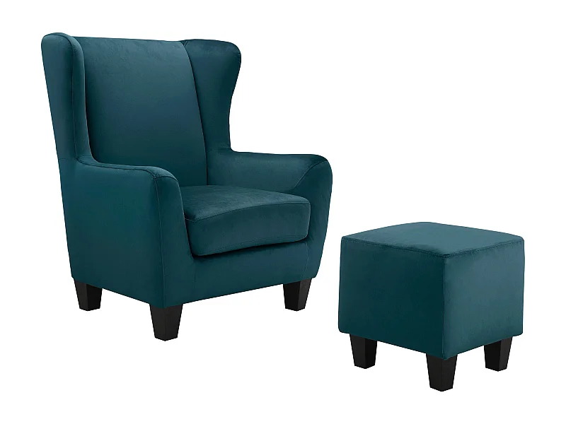 Zhili | Sillón + taburete en terciopelo petróleo