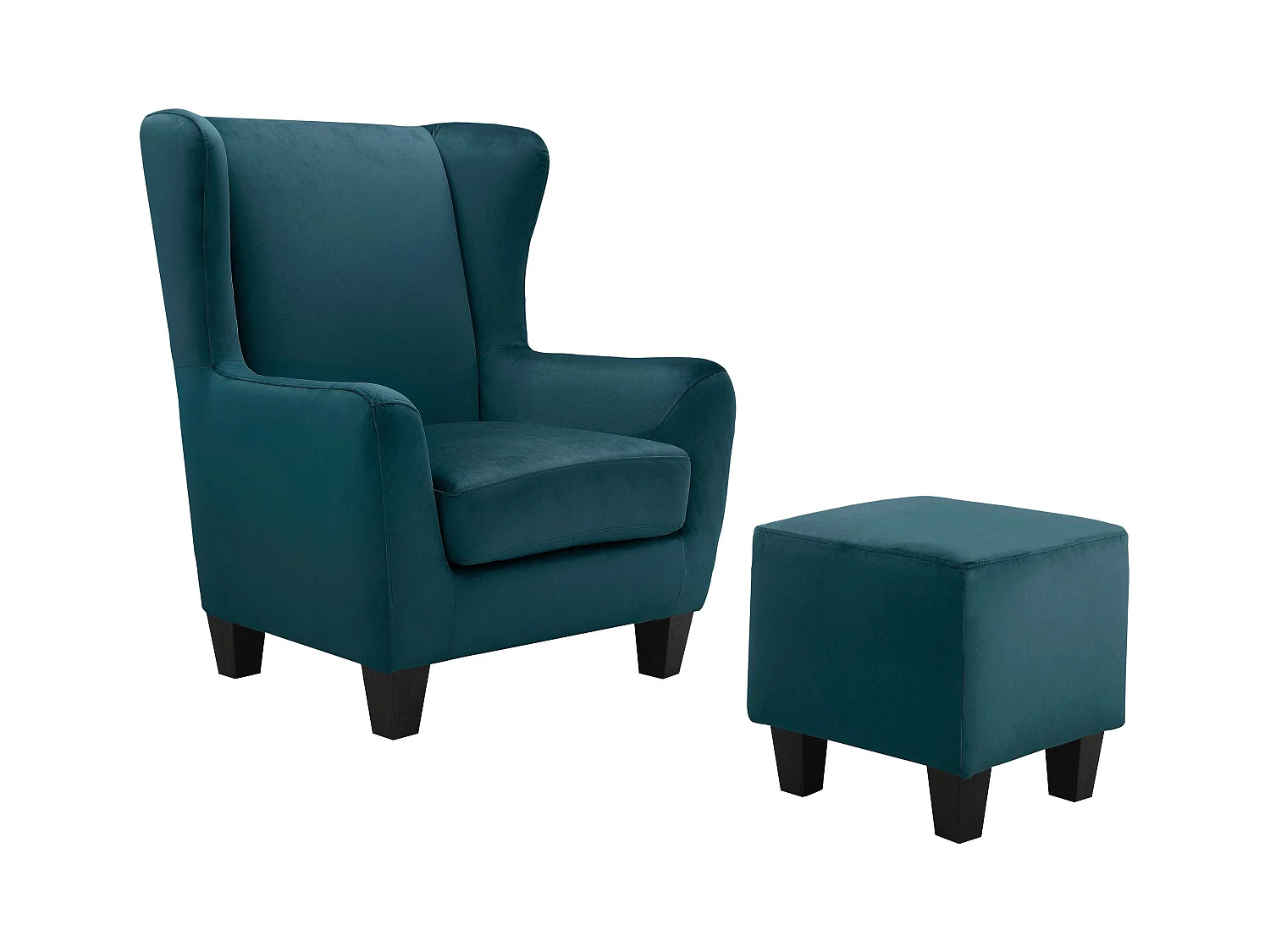 Zhili | Fauteuil + tabouret en velours pétrole