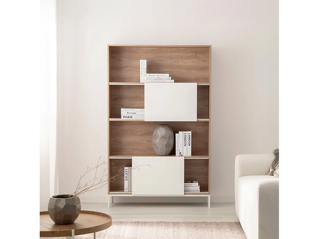 Étagère haute en bois naturel-blanc 110x174 cm-Denver