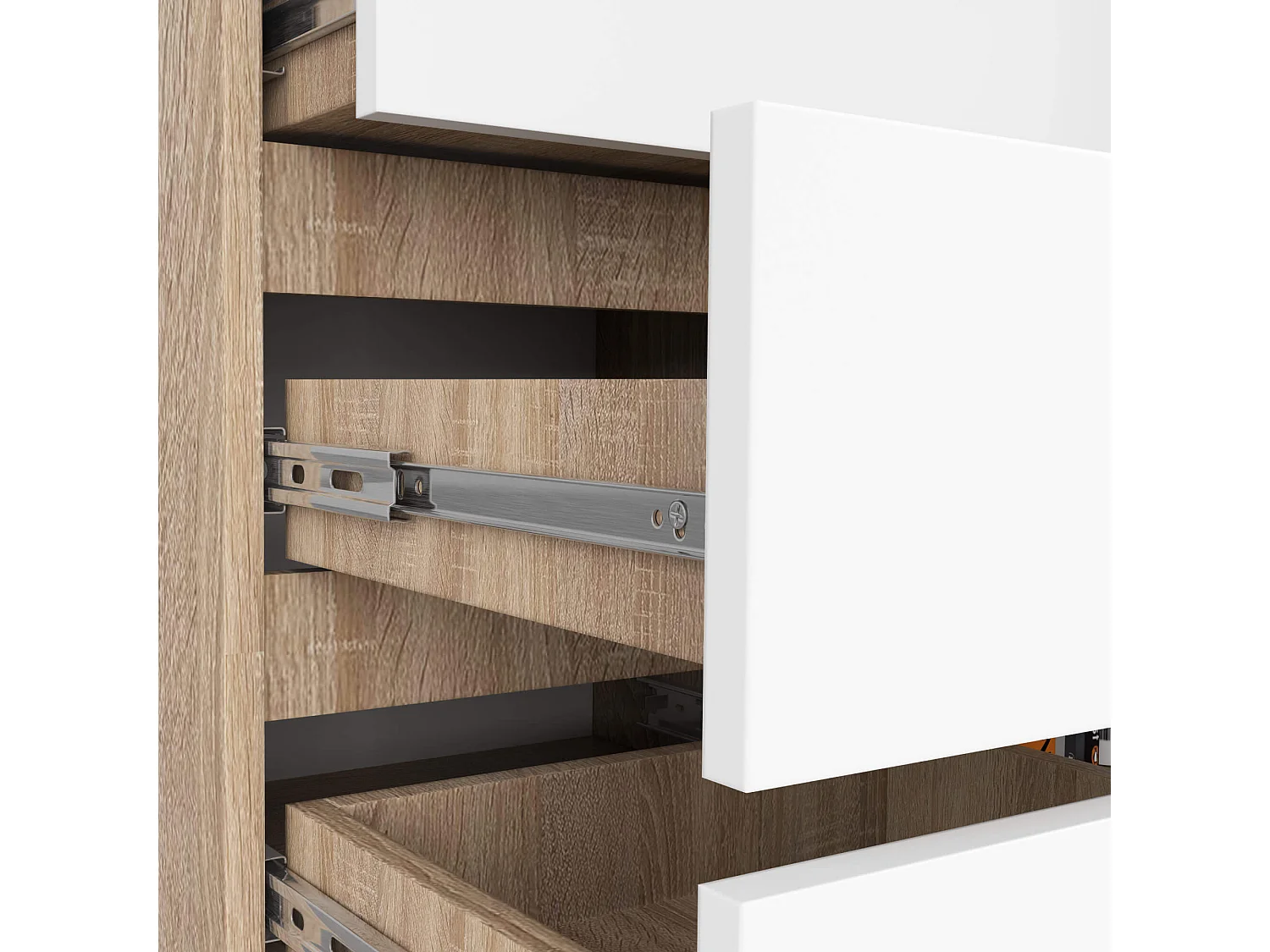 Commode AKORD K80 Chêne Sonoma 80 cm 1 porte 5 tiroirs façade Blanche 3 étagères 80x35x97 cm