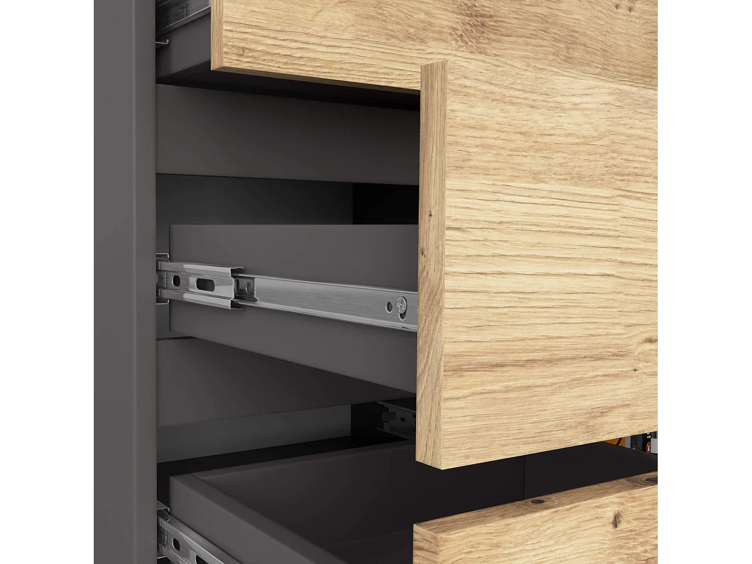 Commode AKORD K80 Gris Graphite 80 cm 1 porte 5 tiroirs façade Chêne Artisan 3 étagères 80x35x97 cm