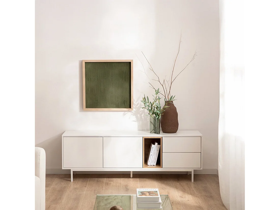 Meuble TV en laqué naturel-blanc 160x55 cm-Hazan