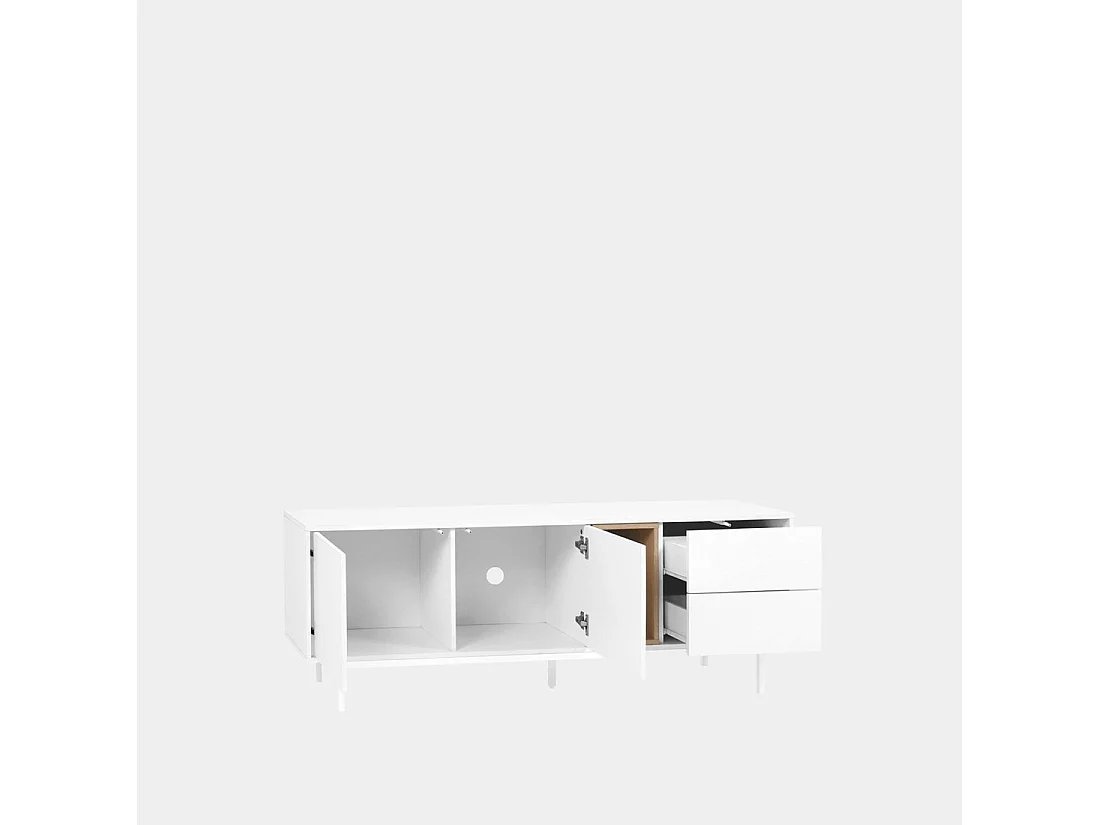 Meuble TV en laqué naturel-blanc 160x55 cm-Hazan