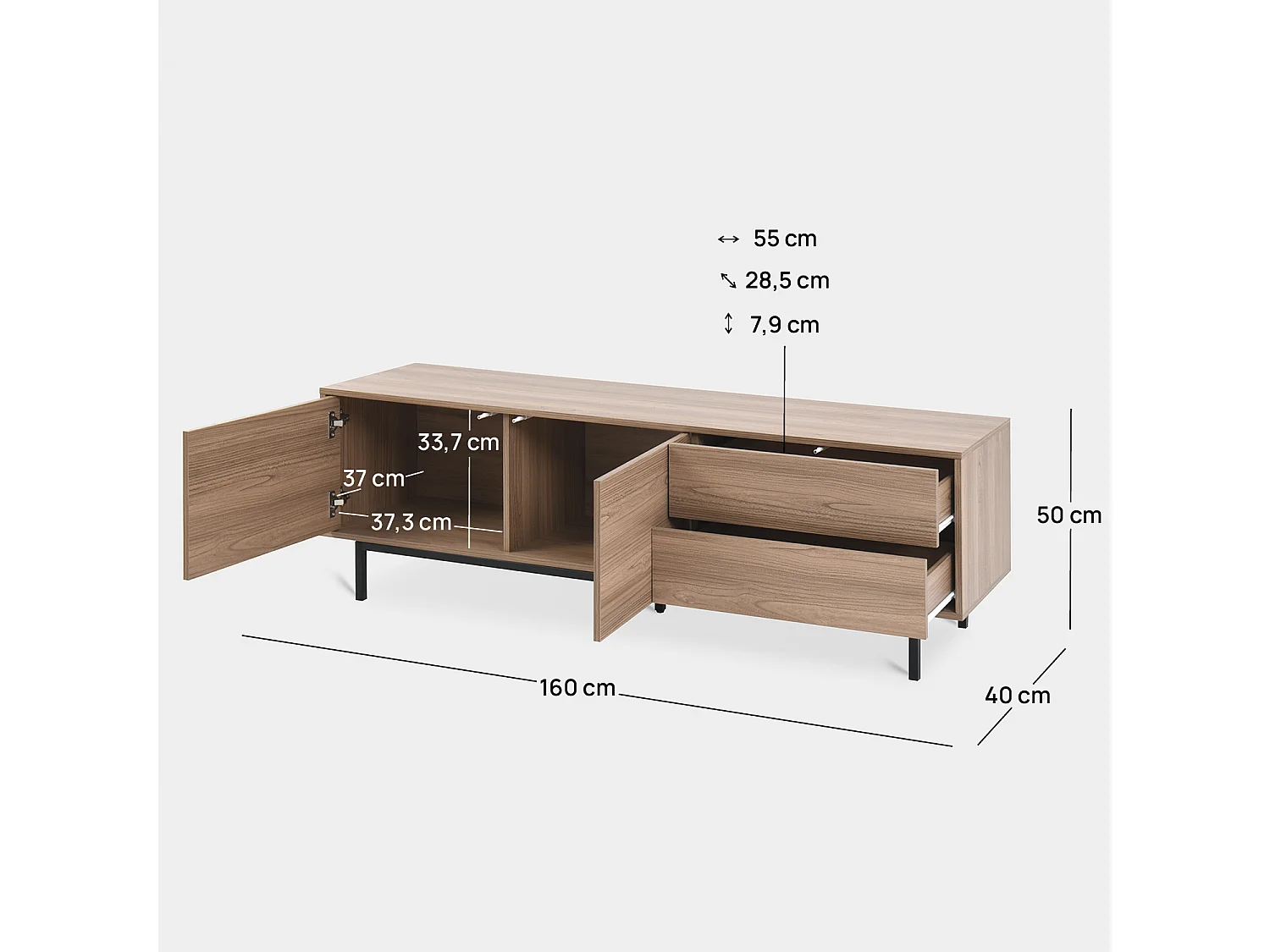 Mueble TV de Madera Natural 50 cm x 160 cm- Elton