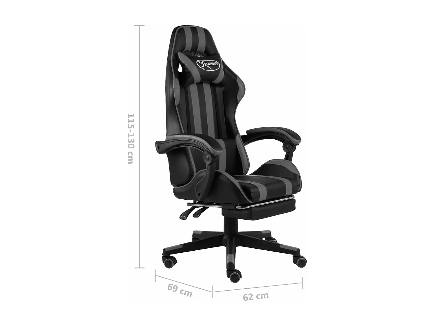Fauteuil de jeux vidéo avec repose-pied Noir et gris Similicuir