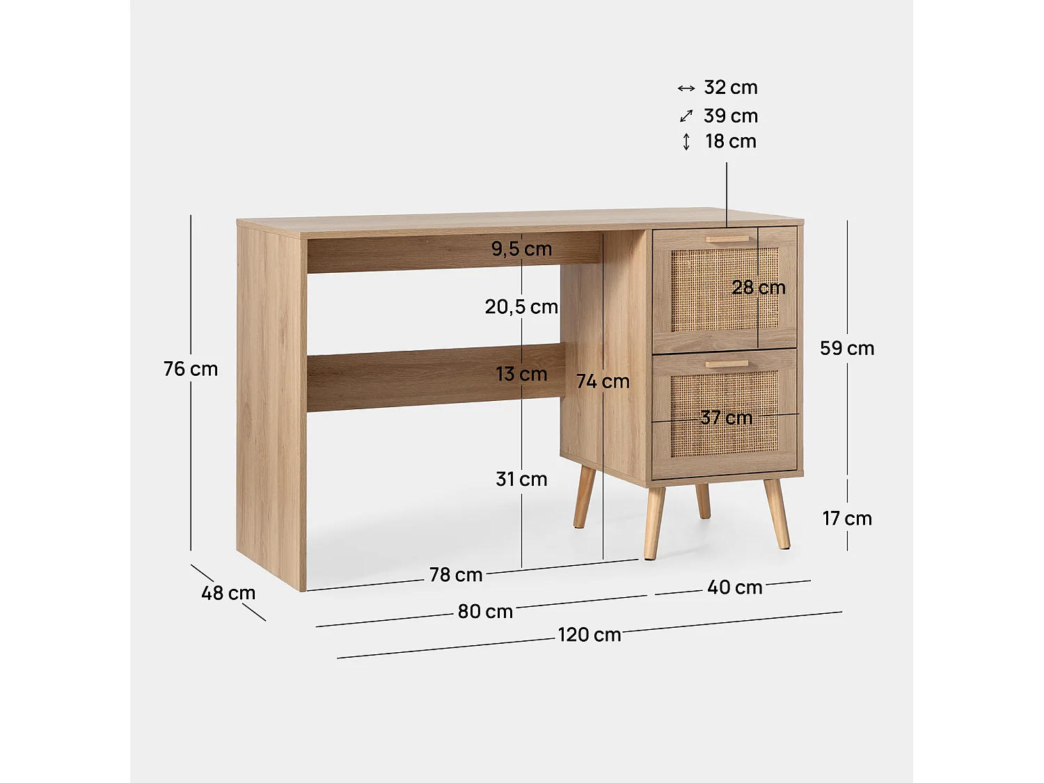 Mesa escritorio de Fibra natural Natural 76 x 120- Tahiti