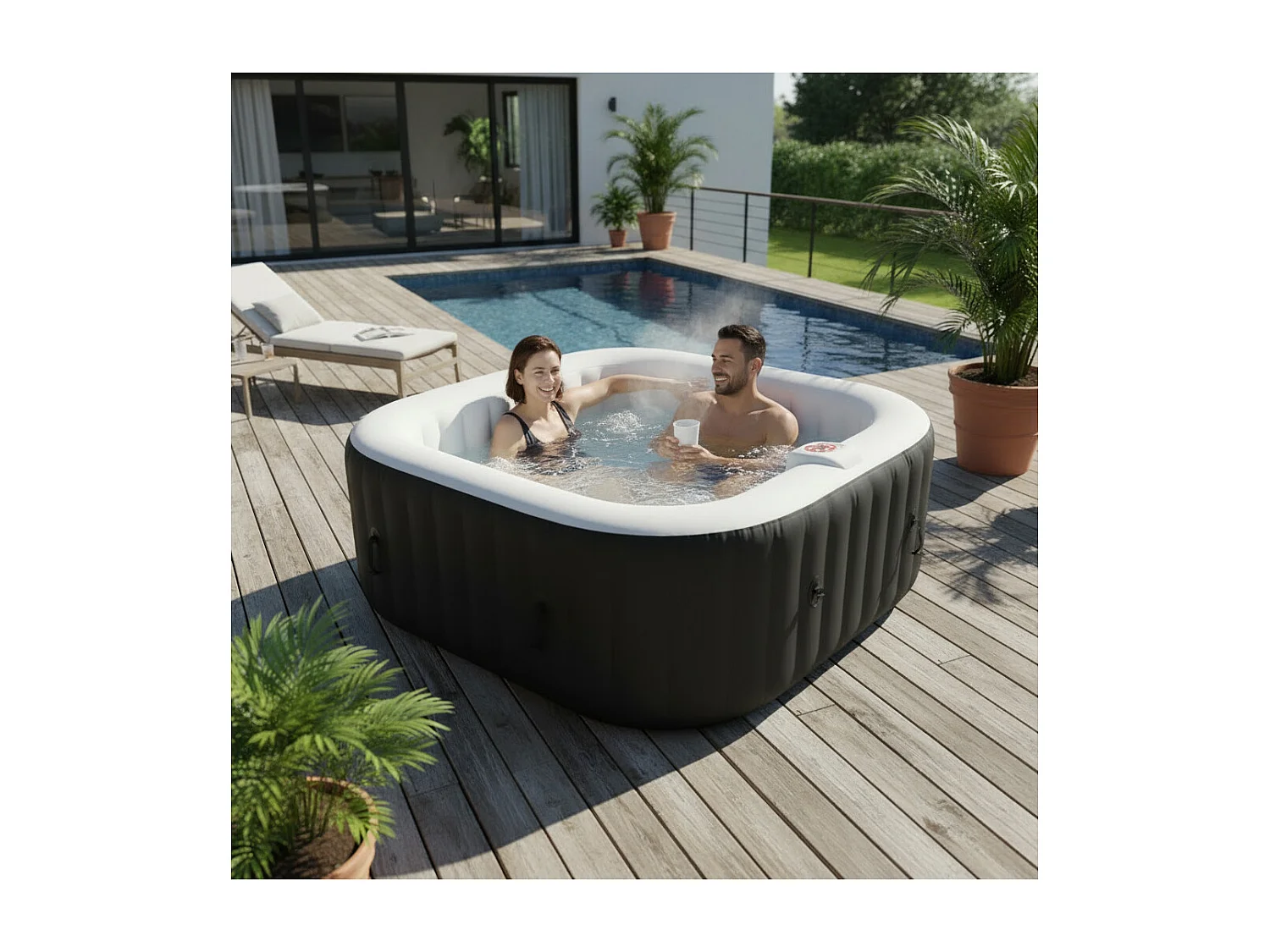 Spa gonflable 4 places carré - Ospazia - Dimensions : 155 x 155 cm - Filtre et bâche inclus