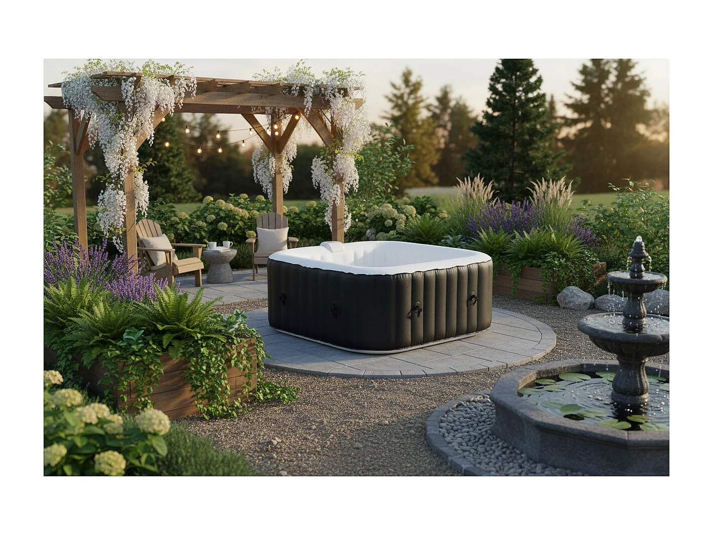 Spa gonflable 4 places carré - Ospazia - Dimensions : 155 x 155 cm - Filtre et bâche inclus