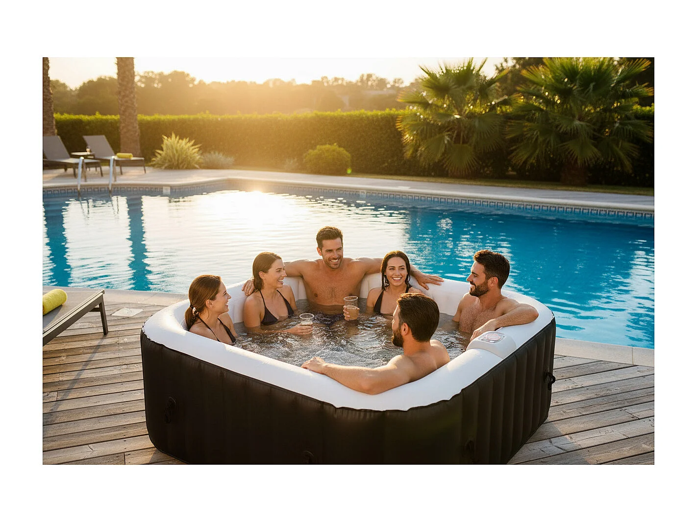 Ospazia Spa gonfiabile quadrata a 6 posti - - Dimensioni: 185 x 185 cm - Filtro e copertura inclusi