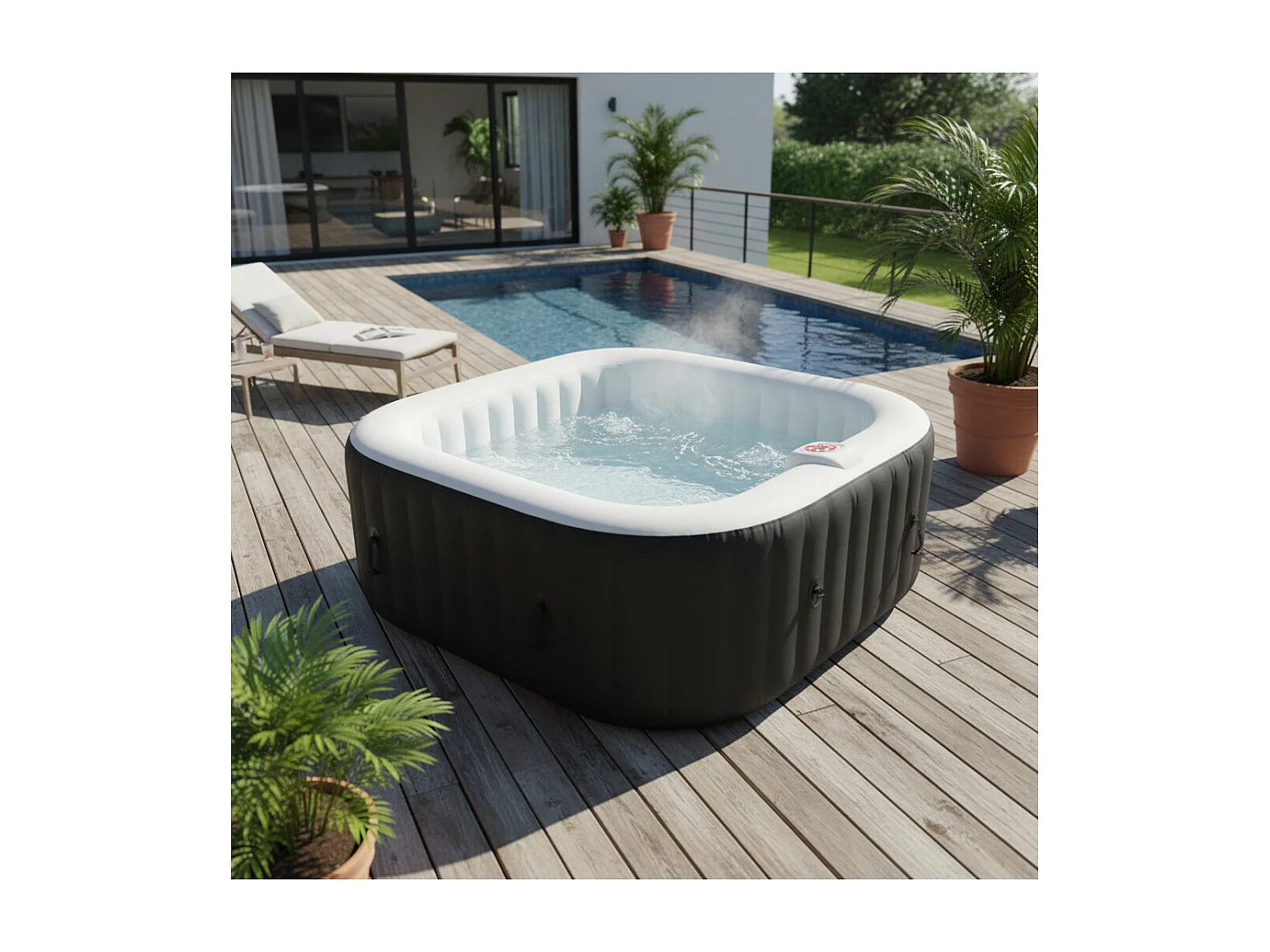 Ospazia Spa gonfiabile quadrata a 6 posti - - Dimensioni: 185 x 185 cm - Filtro e copertura inclusi