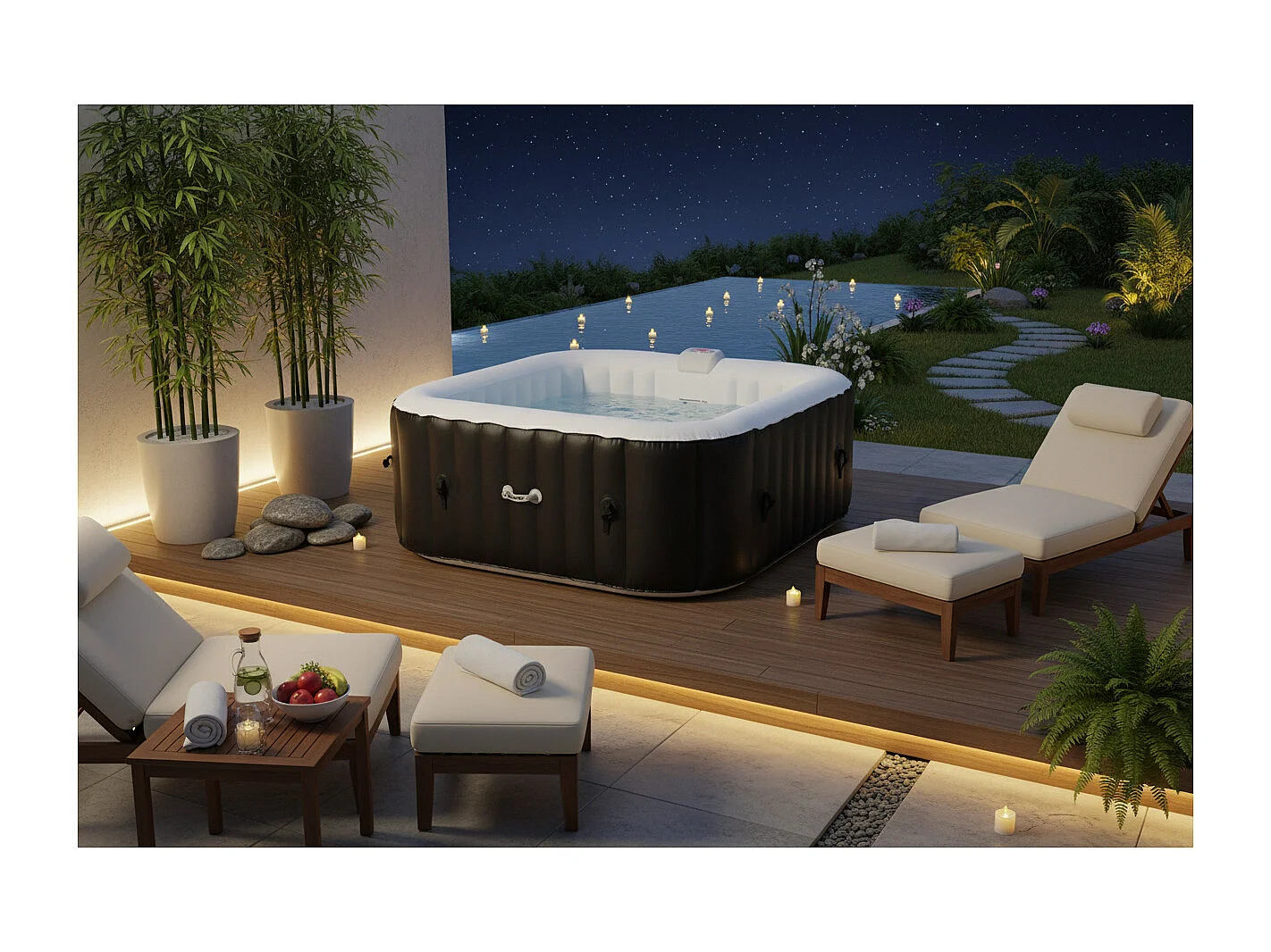 Ospazia Spa gonfiabile quadrata a 6 posti - - Dimensioni: 185 x 185 cm - Filtro e copertura inclusi