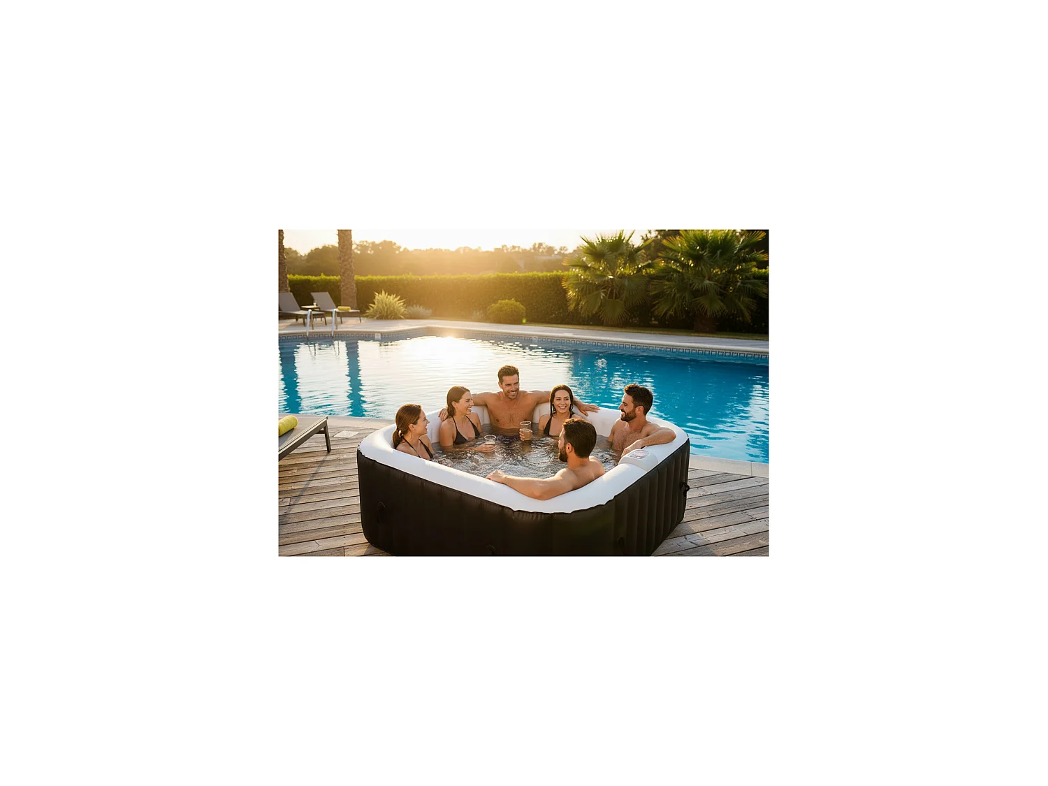 Aufblasbarer Whirlpool für 6 Personen, quadratisch – Ospazia – Maße: 185 x 185 cm – Inklusive Filter und Abdeckplane