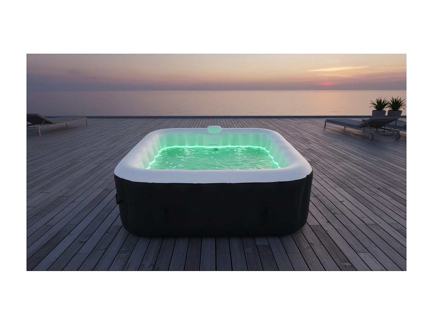 Spa gonflable 4 places carré - Sunspa - Bandeau LED inclus - Dimensions : 155 x 155 cm