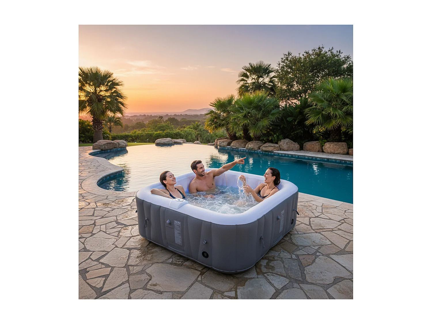 Vierkante 4-persoons opblaasbare spa - Sunspa - Inclusief LED hoofdband - Afmetingen : 155 x 155 cm