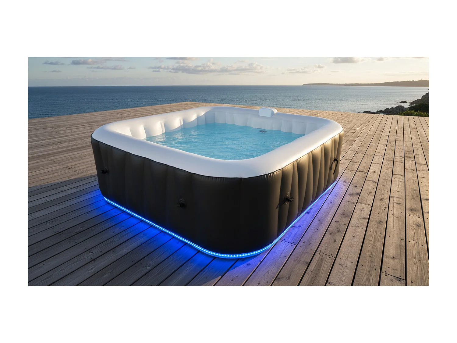 Vierkante 4-persoons opblaasbare spa - Sunspa - Inclusief LED hoofdband - Afmetingen : 155 x 155 cm