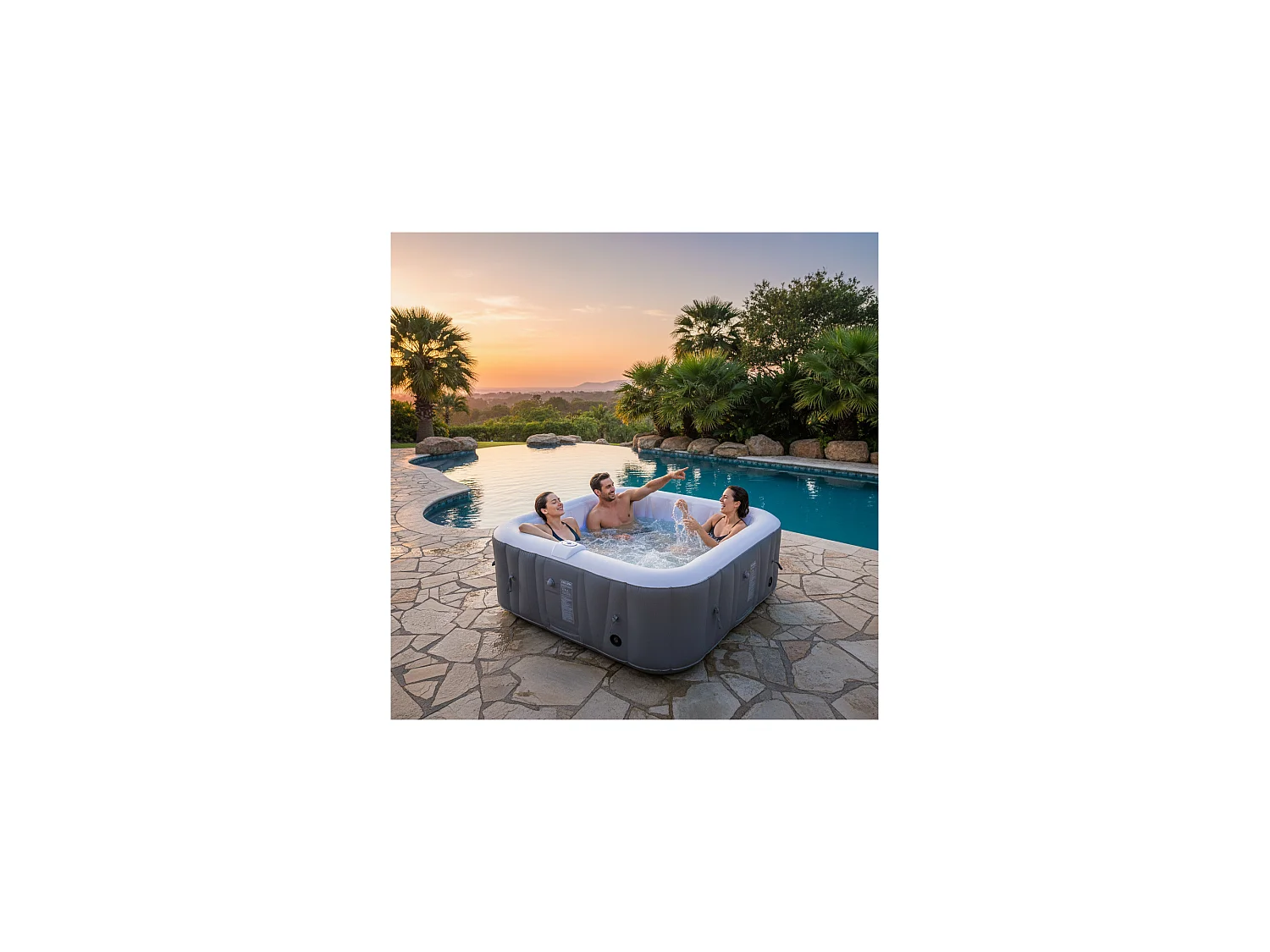 Vierkante 4-persoons opblaasbare spa - Sunspa - Inclusief LED hoofdband - Afmetingen : 155 x 155 cm