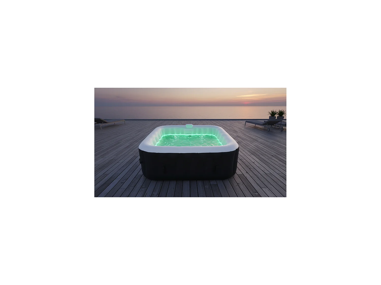 Vierkante 4-persoons opblaasbare spa - Sunspa - Inclusief LED hoofdband - Afmetingen : 155 x 155 cm