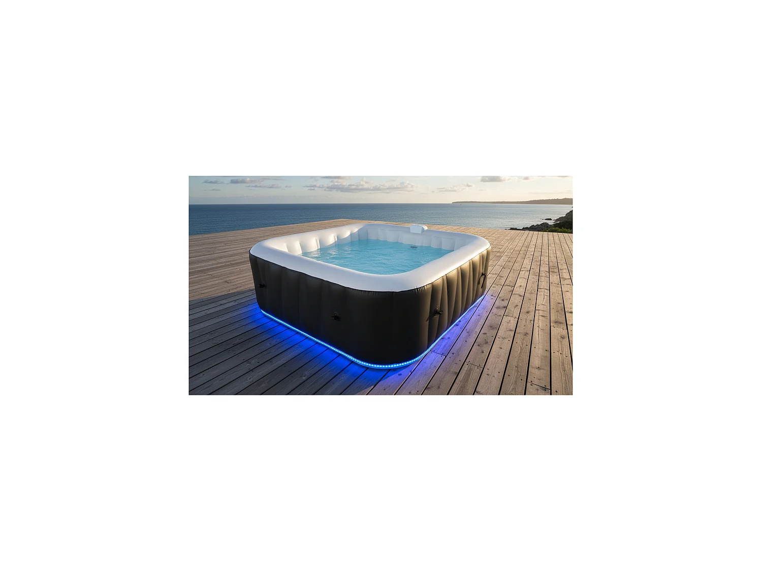 Vierkante 4-persoons opblaasbare spa - Sunspa - Inclusief LED hoofdband - Afmetingen : 155 x 155 cm