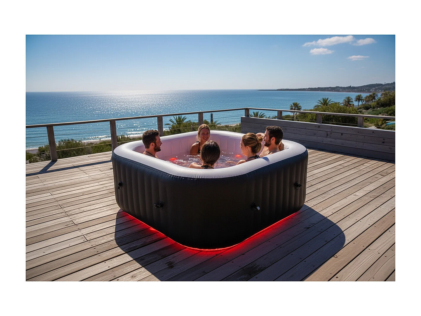Quadratischer aufblasbarer Whirlpool für 6 Personen - Sunspa - Inklusive LED-Band - Maße: 185 x 185 cm