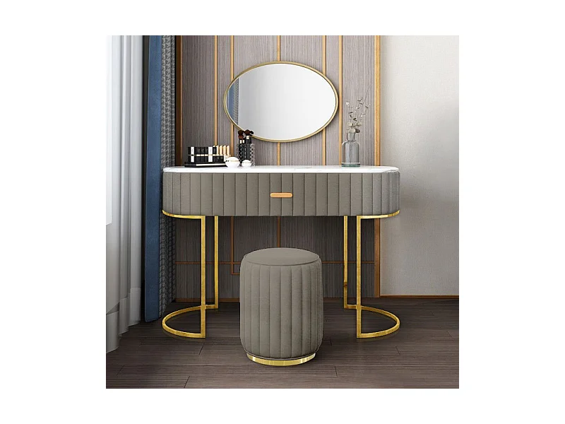 Coiffeuse À Tiroir Dessus De Table En Faux Marbre Vita - Couleurs - Velours Taupe