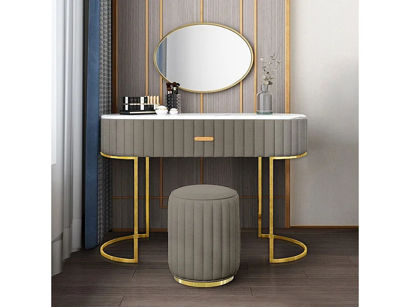 Coiffeuse À Tiroir Dessus De Table En Faux Marbre Vita - Couleurs - Velours Taupe