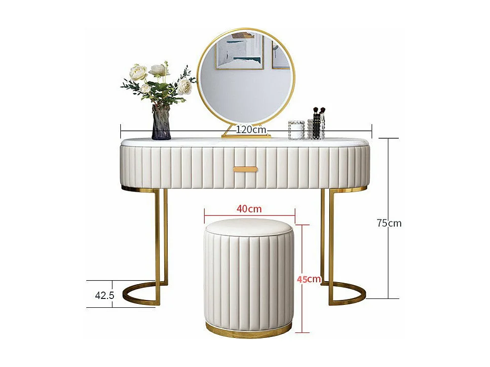 Coiffeuse À Tiroir Dessus De Table En Faux Marbre Vita - Couleurs - Pu Blanc