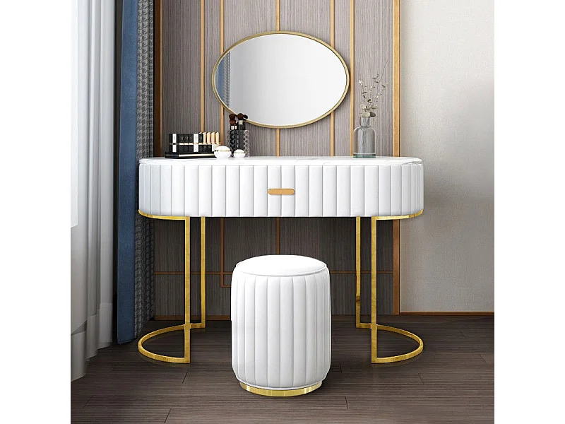 Coiffeuse À Tiroir Dessus De Table En Faux Marbre Vita - Couleurs - Pu Blanc