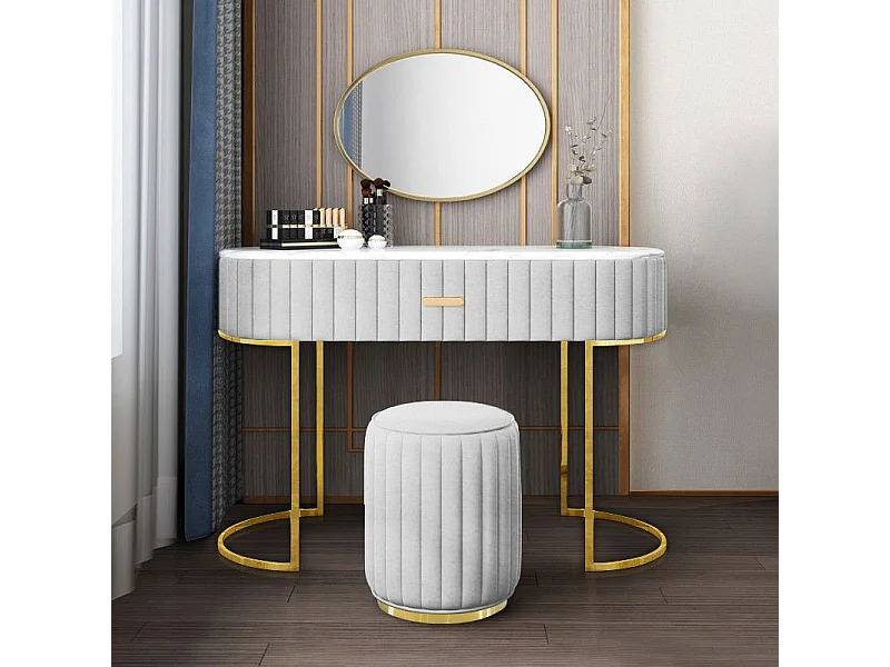 Coiffeuse À Tiroir Dessus De Table En Faux Marbre Vita - Couleurs - Velours Gris