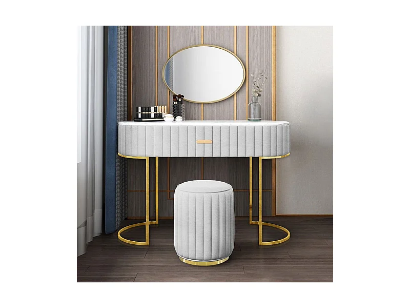 Coiffeuse À Tiroir Dessus De Table En Faux Marbre Vita - Couleurs - Velours Gris