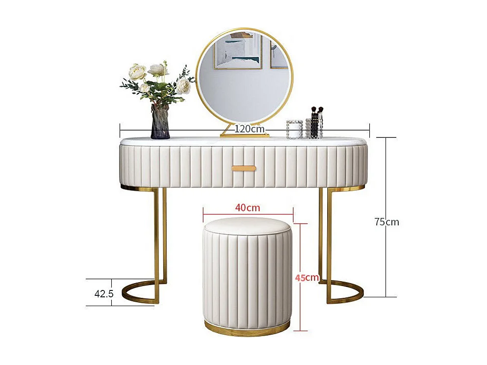 Coiffeuse À Tiroir Dessus De Table En Faux Marbre Vita - Couleurs - Pu Gris