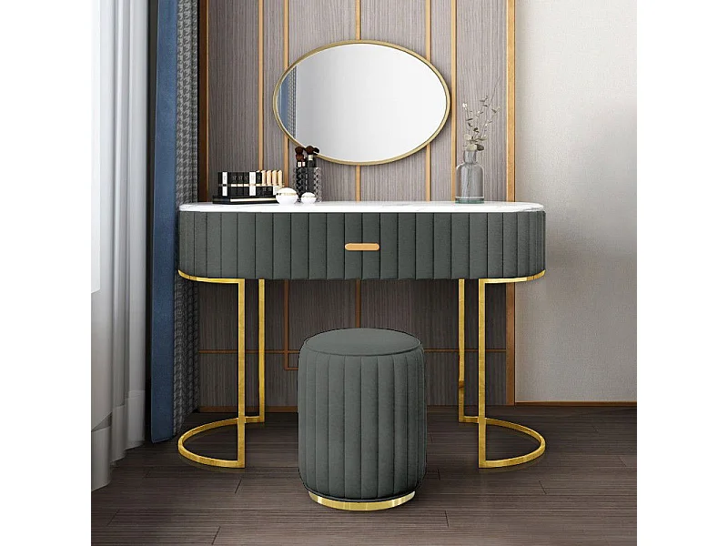 Coiffeuse À Tiroir Dessus De Table En Faux Marbre Vita - Couleurs - Pu Gris