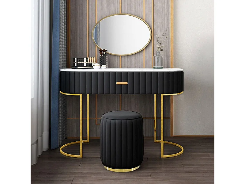 Coiffeuse À Tiroir Dessus De Table En Faux Marbre Vita - Couleurs - Pu Noir