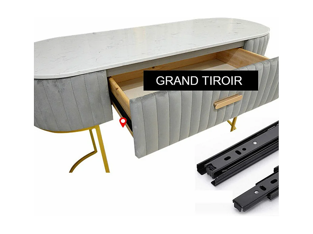 Coiffeuse À Tiroir Dessus De Table En Faux Marbre Vita - Couleurs - Velours Beige