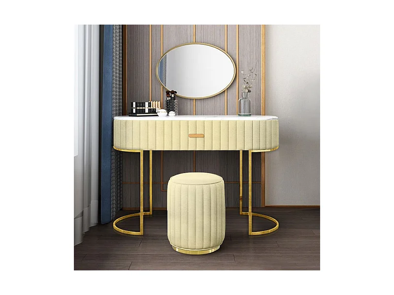 Coiffeuse À Tiroir Dessus De Table En Faux Marbre Vita - Couleurs - Velours Beige