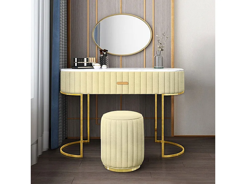 Coiffeuse À Tiroir Dessus De Table En Faux Marbre Vita - Couleurs - Velours Beige