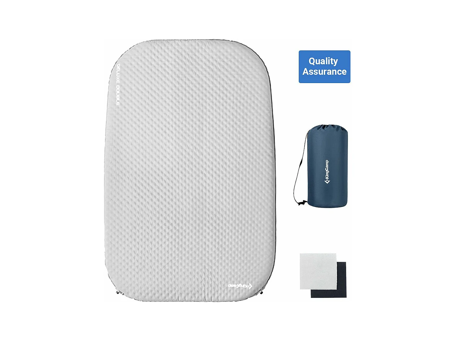 Matelas gonflable double - Kingcamp - Gris - Sac de transport inclus - 198 x 7,5 x 130 cm