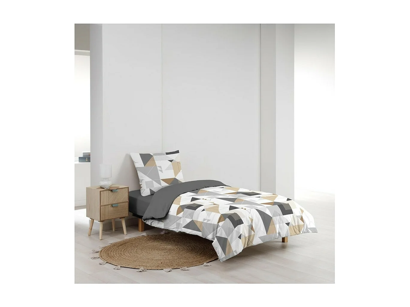 Parure de Lit 2 Pièces "Trigone" 140x200cm Gris