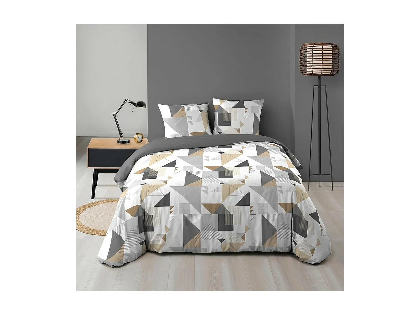 Parure de Lit 2 Pièces "Trigone" 140x200cm Gris