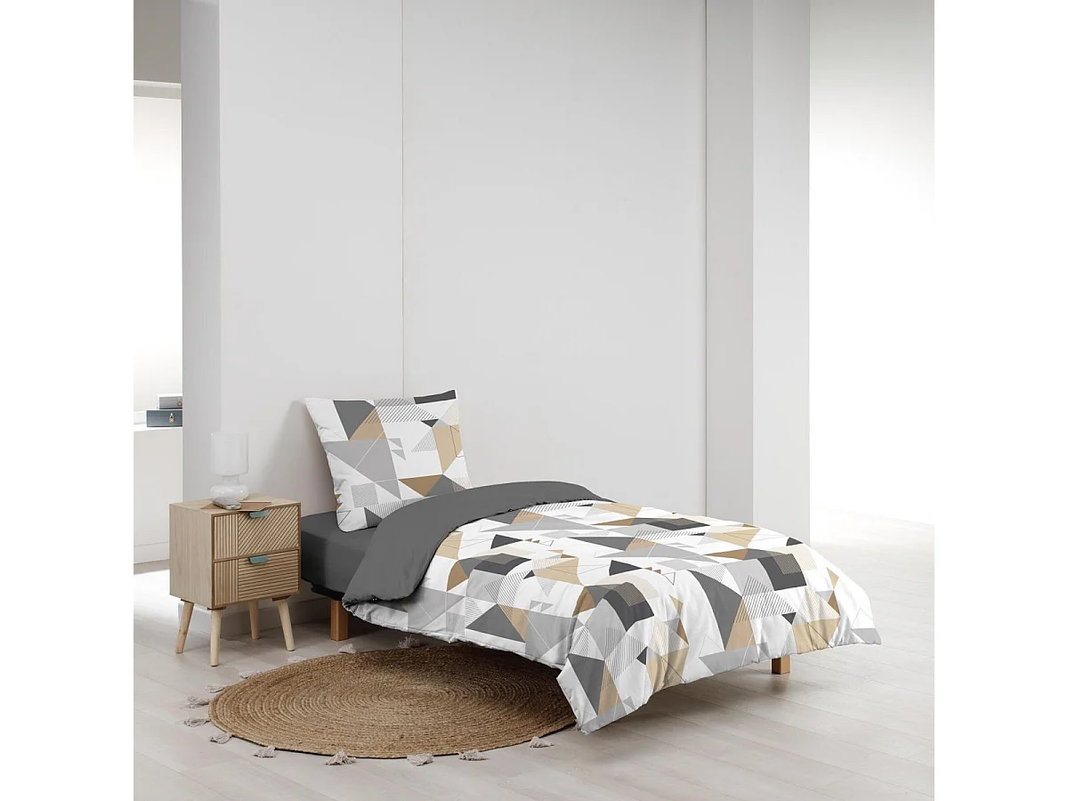 Parure de Lit 2 Pièces "Trigone" 140x200cm Gris