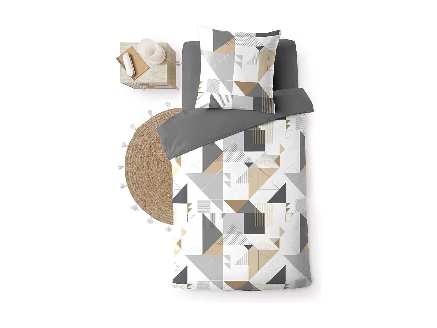 Parure de Lit 2 Pièces "Trigone" 140x200cm Gris