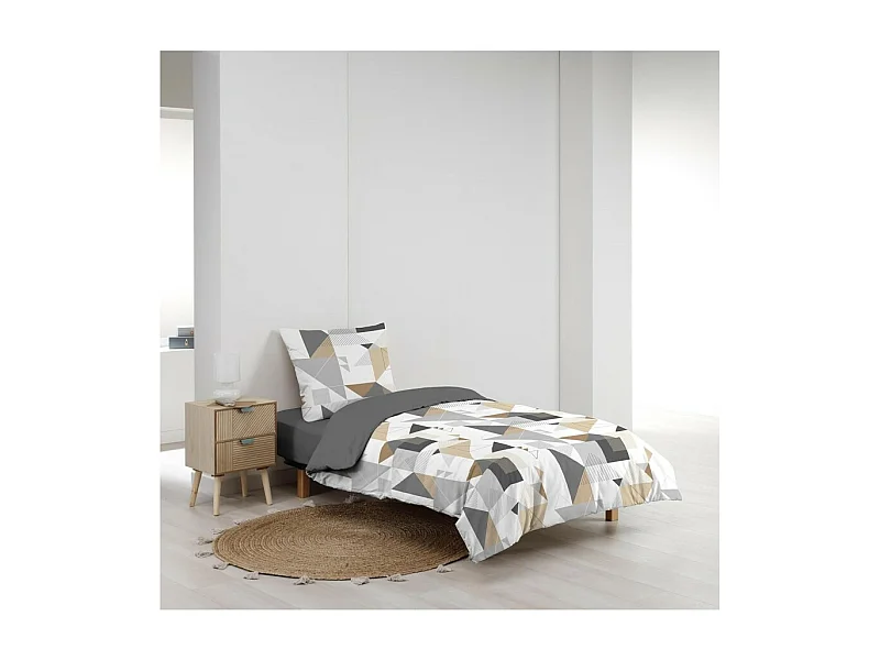 Parure de Lit 2 Pièces "Trigone" 140x200cm Gris